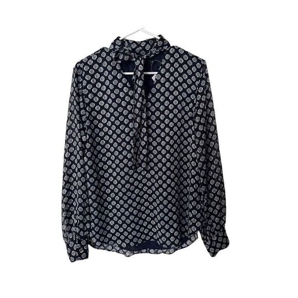 Lauren Ralph Lauren Long Sleeve Polyblend Talsha Tie-Neck Blouse Multicolor Sz L - Picture 1 of 10